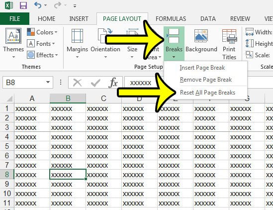 Как удалить разрывы страниц в Excel 2013